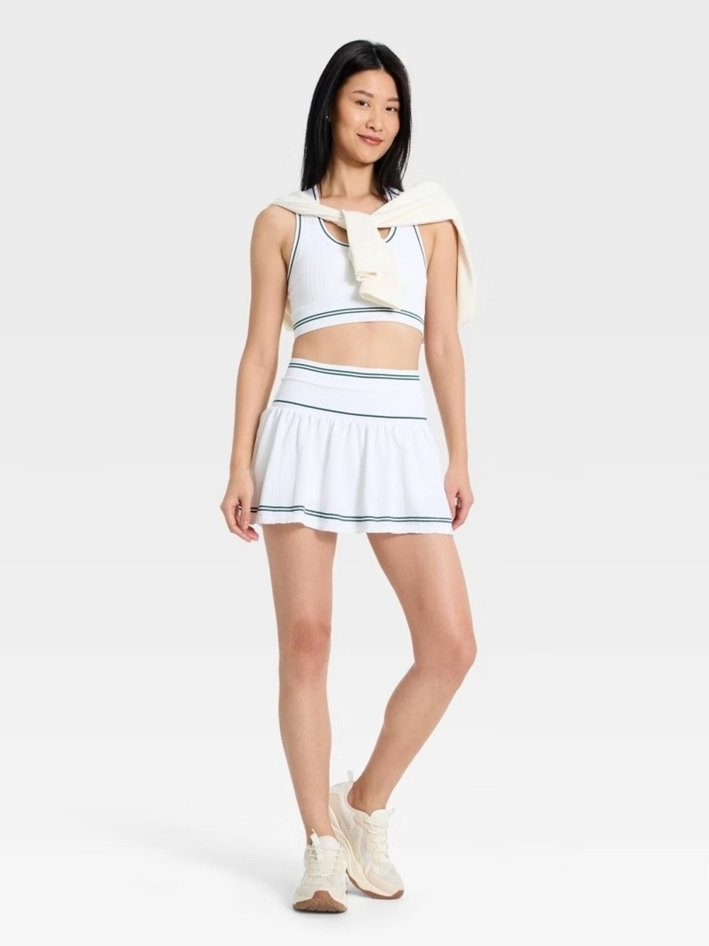 All In Motion - White And Green Cable Knit Seamless Skort - Picture 4 of 4